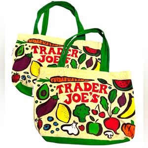 TRADER JOE’S 2 Cotton Canvas Fruit & Vegetable Shopping Reusable Bags Totes